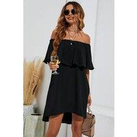 FS Collection Women's Bardot Frill Off-Shoulder Mini Dress In Black | Size: XS