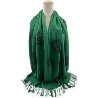 Vellin Women's Reversible Tree Patterned Scarf with Fringe in Green