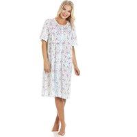 Camille Women's Short Sleeve Button Up Floral Nightdress in Aqua | Size: 10-12
