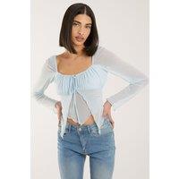 Pink Vanilla Women's Butterfly Long Sleeve Mesh Top in Blue | Size: Large