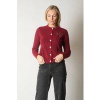 SOLO Women's Embellished Knit Cardigan with Pearl Buttons in Wine | Size: 16