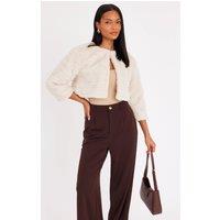 Quiz Women's Beige Faux Fur Cropped Cover Up | Size: Small