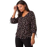 Roman Women's Leaf Print Banded Stretch Top in Black | Size: 10