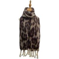 Vellin Women's Leopard Pattern Soft Touch Scarf with Twisted Fringe in Beige