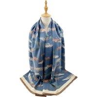 Vellin Women's Reversible Feather-Pattern Jacquard Scarf with Soft Drape in Blue