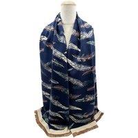 Vellin Women's Reversible Feather-Pattern Jacquard Scarf with Soft Drape in Navy