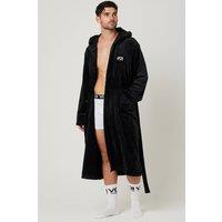 Voi London Men's Supersoft Fleece Hooded Dressing Gown in Black | Size: Small
