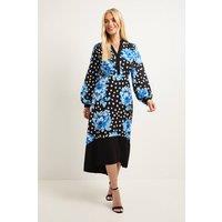 Wallis Women's Petite Floral Belted Contrast Midi Dress in Black | Size: 10