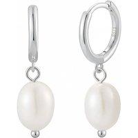 Harfi Women's Minimalist Freshwater Pearl Silver Huggie Hoop Earrings