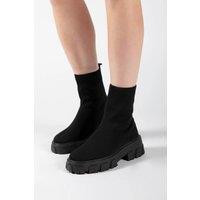 Femme Luxe Women's Cleated Pull On Knit Chunky Sole Sock Ankle Boots in Black | Size: 8