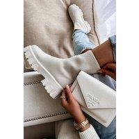 Femme Luxe Women's Cleated Pull On Knit Chunky Sole Sock Ankle Boots in Beige | Size: 7