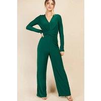 Little Mistress Women's Green Crossover Detail Jumpsuit | Size: 14