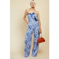Little Mistress Women's Blue Floral Print Frill Detail Jumpsuit | Size: 8