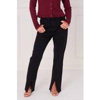 ELAINA FASHION Women's Black Front-Slit Straight Leg Jeans | Size: 6