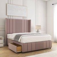 BSSPOKE Elise Plush Velvet Divan Bed 54Headboard 2Drawers Footend & Mattress in Pink | Size: King
