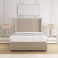 BSSPOKE Charlotte Divan Bed Set Plush Velvet 54Headboard &Mattress No Drawers in Cream | Size: Double