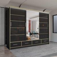 Sliding Wardrobes 4U Modern High Gloss Wardrobe with LED Light & Mirror Doors 253220cm in Black