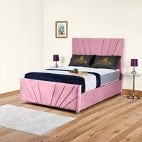 UK Bed Furniture Sunrise Slatted Base Upholstered Bed with 48 Inch Headboard in Pink | Size: Small Double