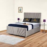 UK Bed Furniture Sunrise Slatted Base Upholstered Bed with 48 Inch Headboard in Light Beige | Size: Double
