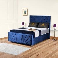 UK Bed Furniture Sunrise Slatted Base Upholstered Bed with 48 Inch Headboard in Blue | Size: King
