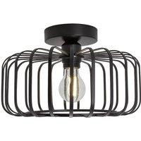 Happy Homewares Industrial Cage Designed Matte Black Metal Semi Flush Ceiling Light