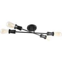 Happy Homewares Industrial Vintage Matte Black Ceiling Light with Straight Metal Arms