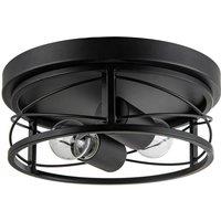 Happy Homewares Industrial Vintage Black Round Flush Ceiling Light with Wire Design