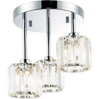 Happy Homewares Modern Triple Level Chrome Ceiling Light with K9 Crystal Glass Shades in Silver