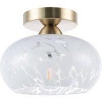 Happy Homewares Antique Brass Ceiling Light Fitting with White Snowflake Glass Shade in Metallic Gold