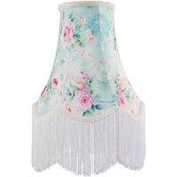 Happy Homewares Victorian Styled Vintage Tall Teal & Green Lampshade with Pink Roses | Size: 12 inches