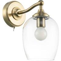 Happy Homewares Traditional Wall Light Fitting in Antique Brass with Clear Glass Shade in Metallic Gold
