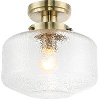 Happy Homewares Antique Brass Semi Flush Ceiling Light with Dimpled Clear Glass Shade in Metallic Gold