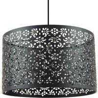 Happy Homewares Moroccan Designed Large Black Metal Pendant Shade with Floral Decor | Size: 16 inches