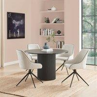 FurnitureboxUK Penrose Black Round Dining Table & 4 Beaumont Fabric Swivel Chairs in Cream