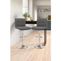 Neo Set of Two Cuban Leather Bar Stools with Chrome Leg in Dark Grey
