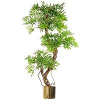 Leaf 140cm Artificial Japanese Fruticosa Tree Ficus Tree Gold Metal Planter in Green