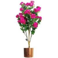 Leaf 100cm Artificial Azalea Pink Flowers Potted Plant with Copper Planter in Dark Pink