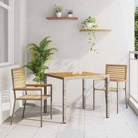 Berkfield Home 3 Piece Garden Dining Set Grey Poly Rattan Acacia