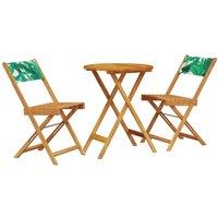 Berkfield Home 3 Piece Bistro Set Leaf Pattern Fabric & Solid Wood in Light Brown