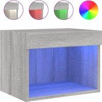 Berkfield Home Bedside Cabinet with LED Lights Wall-mounted Grey Sonoma