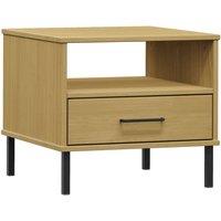 Berkfield Home Bedside Table with Metal Legs Brown Solid Wood Pine OSLO in Light Tan