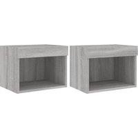 Berkfield Home Bedside Cabinets with LED Lights Wall-mounted 2 pcs Grey Sonoma