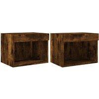 Berkfield Home Bedside Cabinets with LED Lights Wall-mounted 2 pcs Smoked Oak in Brown