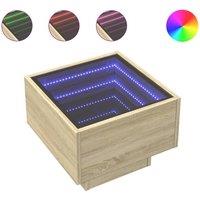 Berkfield Home Bedside Table with Infinity LED Sonoma Oak 40x40x30 cm in Natural | Size: 40 x 40 x 30 cm