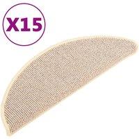 Berkfield Home Carpet Stair Treads 15 pcs White & Brown 65x21x4 cm in Beige | Size: Medium