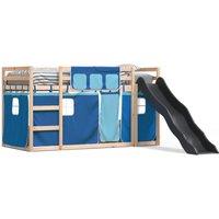 Berkfield Home Bunk Bed Frame with Slide & Curtains Blue 90x190 cm Single
