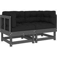 Berkfield Home Corner Sofas with Cushions 2 pcs Grey Solid Wood Pine