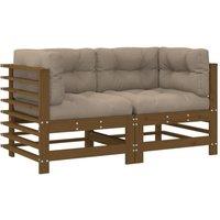 Berkfield Home Corner Sofas with Cushions 2 pcs Honey Brown Solid Wood Pine