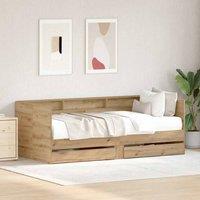 Berkfield Home Daybed with Drawers Artisan Oak Engineered Wood 90 x 200 cm in Light Brown