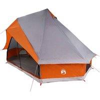 Berkfield Home Family Tent Tipi Grey & Orange 8-Person Waterproof